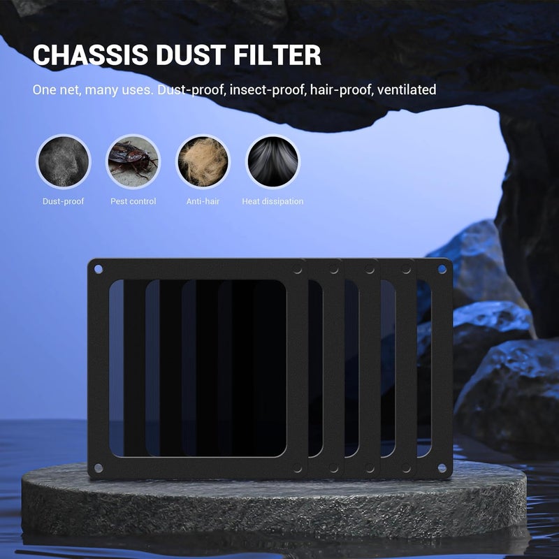 YIMATEECO Dust Filter PC 90mm for Computer Cooler/PSU/Routers Nylon 80 Mesh, Magnetic Frame PC Fan Dust Mesh Cooler Filter Dustproof Computer Fan Grills (Nylon, 90 * 90mm, 5pcs, Black) - Image 2